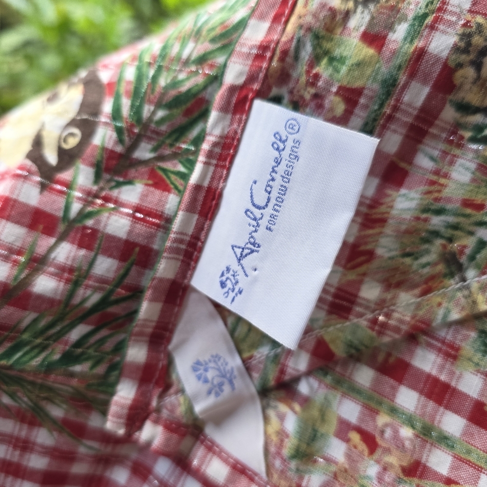 April Cornell Red Checkered Tablecloth with Bird and Pine Motif - Picture 4 of 5